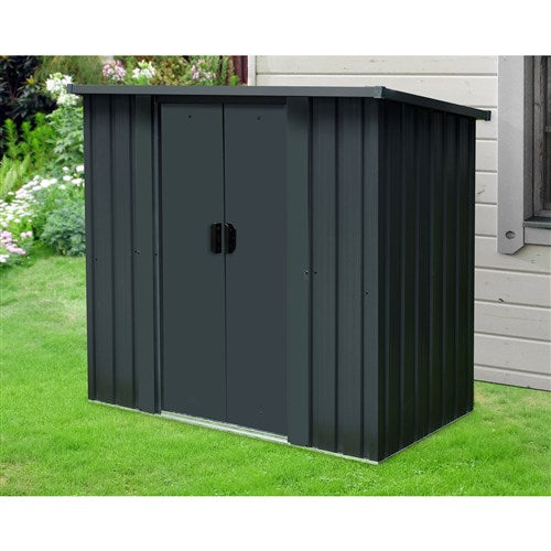 Hanover - Galvanized Steel Compact Shed, 2 Slide Doors, 2.8'x4.8'x4.4' - Dark Grey-United Backyard