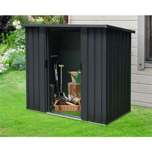 Hanover - Galvanized Steel Compact Shed, 2 Slide Doors, 2.8'x4.8'x4.4' - Dark Grey-United Backyard