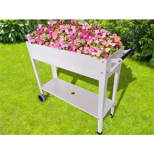 Hanover - Galvanized Steel Mobile Raised Planter Bed Cart with Wheels 37"x22"x31" - White-United Backyard