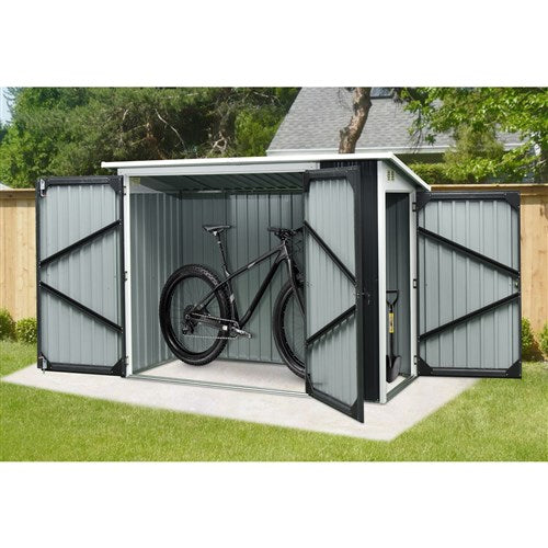 Hanover - Galvanized Steel Muli-Usep Shed, 2 Front Doors, Side Single Door, 3.6'x8'x5.75 - Dark Grey-United Backyard