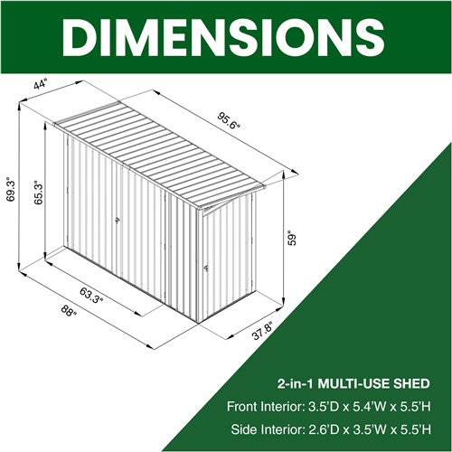 Hanover - Galvanized Steel Muli-Usep Shed, 2 Front Doors, Side Single Door, 3.6'x8'x5.75 - Dark Grey-United Backyard