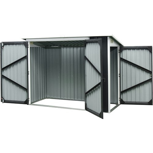 Hanover - Galvanized Steel Muli-Usep Shed, 2 Front Doors, Side Single Door, 3.6'x8'x5.75 - Dark Grey-United Backyard