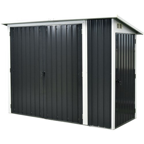 Hanover - Galvanized Steel Muli-Usep Shed, 2 Front Doors, Side Single Door, 3.6'x8'x5.75 - Dark Grey-United Backyard