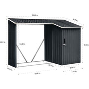 Hanover - Galvanized Steel Multi Wood Storage 5.2'x8.8'x5.3', Lockable Hinge Door - Dark Gray/White-United Backyard