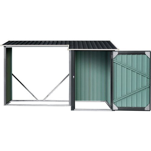 Hanover - Galvanized Steel Multi Wood Storage 5.2'x8.8'x5.3', Lockable Hinge Door - Dark Gray/White-United Backyard