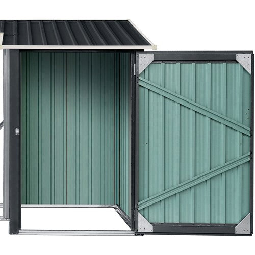 Hanover - Galvanized Steel Multi Wood Storage 5.2'x8.8'x5.3', Lockable Hinge Door - Dark Gray/White-United Backyard