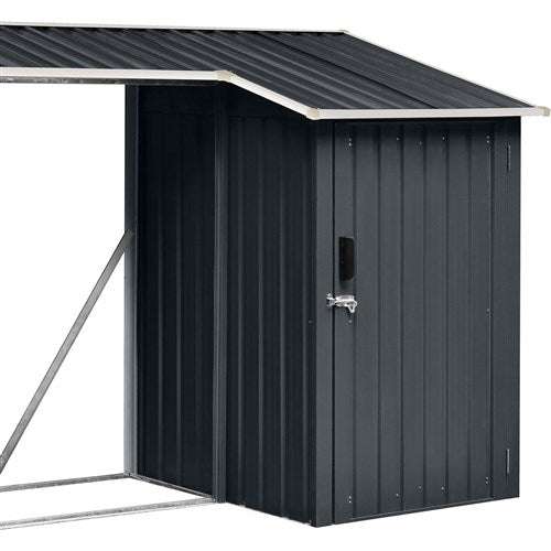 Hanover - Galvanized Steel Multi Wood Storage 5.2'x8.8'x5.3', Lockable Hinge Door - Dark Gray/White-United Backyard