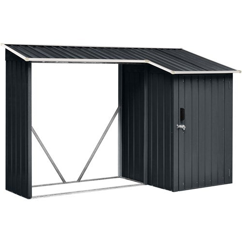 Hanover - Galvanized Steel Multi Wood Storage 5.2'x8.8'x5.3', Lockable Hinge Door - Dark Gray/White-United Backyard