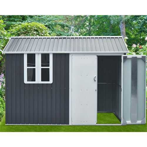 Hanover - Galvanized Steel Nordic Storage Shed 6'x8' with Base - Dark Gray/White-United Backyard