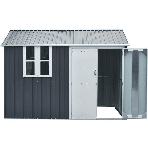 Hanover - Galvanized Steel Nordic Storage Shed 6'x8' with Base - Dark Gray/White-United Backyard