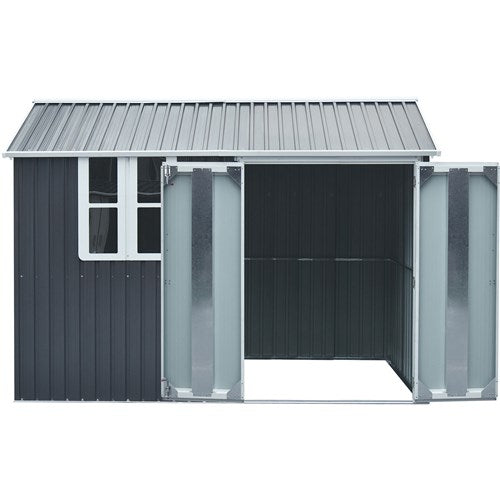 Hanover - Galvanized Steel Nordic Storage Shed 6'x8' with Base - Dark Gray/White-United Backyard