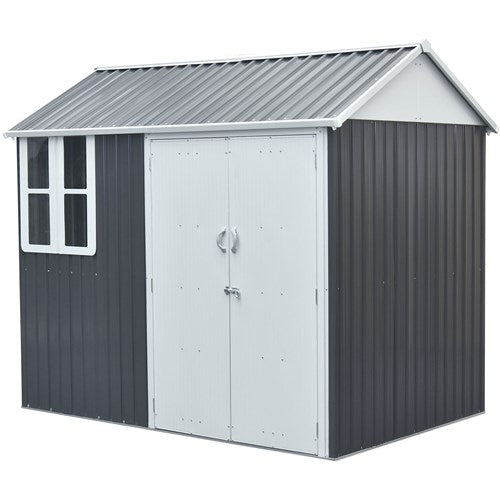 Hanover - Galvanized Steel Nordic Storage Shed 6'x8' with Base - Dark Gray/White-United Backyard