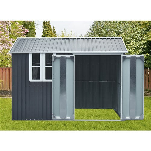 Hanover - Galvanized Steel Nordic Storage Shed 6'x8' with Base - Dark Gray/White-United Backyard