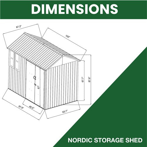 Hanover - Galvanized Steel Nordic Storage Shed 6'x8' with Base - Dark Gray/White-United Backyard