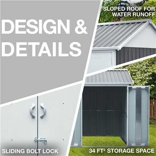 Hanover - Galvanized Steel Nordic Storage Shed 6'x8' with Base - Dark Gray/White-United Backyard