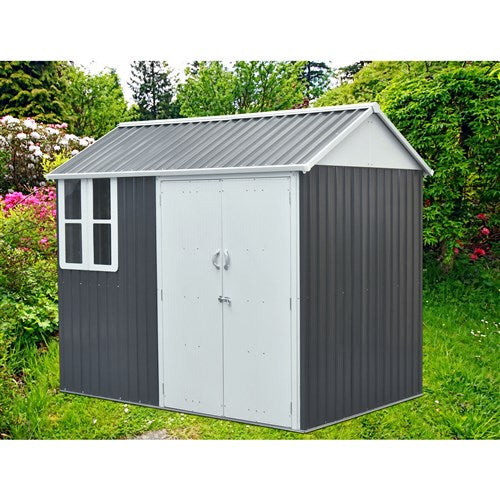 Hanover - Galvanized Steel Nordic Storage Shed 6'x8' with Base - Dark Gray/White-United Backyard