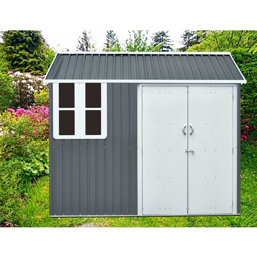 Hanover - Galvanized Steel Nordic Storage Shed 6'x8' with Base - Dark Gray/White-United Backyard