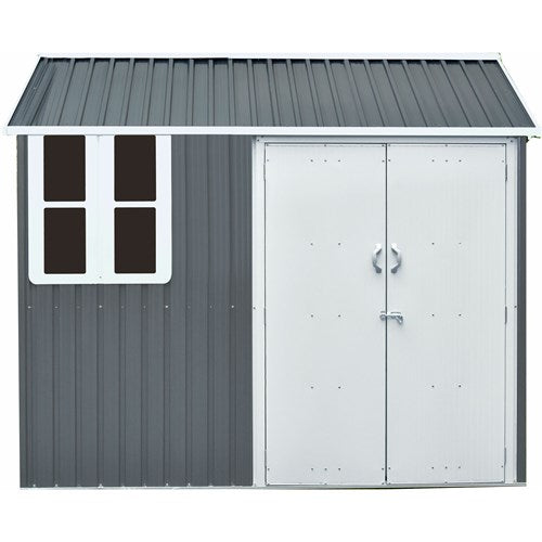 Hanover - Galvanized Steel Nordic Storage Shed 6'x8' with Base - Dark Gray/White-United Backyard