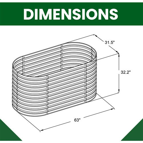 Hanover - Galvanized Steel Oval Round Raised Planter Bed 63"x31"x32" - Silver-United Backyard