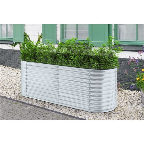 Hanover - Galvanized Steel Oval Round Raised Planter Bed 94"x31"x32" - Silver-United Backyard