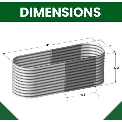 Hanover - Galvanized Steel Oval Round Raised Planter Bed 94"x31"x32" - Silver-United Backyard