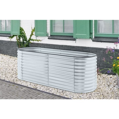 Hanover - Galvanized Steel Oval Round Raised Planter Bed 94"x31"x32" - Silver-United Backyard