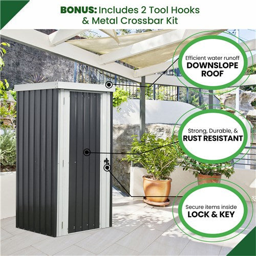 Hanover - Galvanized Steel Patio Storage Shed 2.7'x3.2'x6' with Base - Dark Gray/White-United Backyard