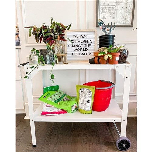 Hanover - Galvanized Steel Potting Bench Trolley 37"x22"x31" - White-United Backyard