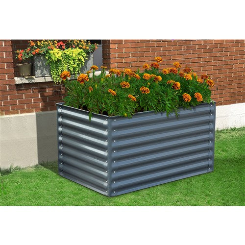 Hanover - Galvanized Steel Raised Rectangle Ribbed Garden Bed 59"x23.6"x23.6" - Grey-United Backyard