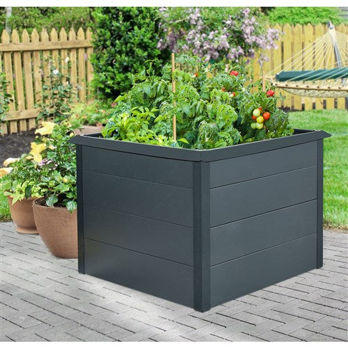 Hanover - Galvanized Steel Raised Square Garden Bed 3.3'x3.3'x2.5' with Border - Grey-United Backyard