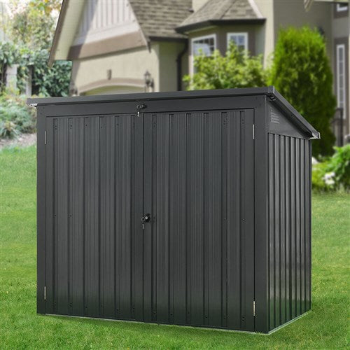 Hanover - Galvanized SteelTrash/Recycle Storage 3.3'x5.2'x4.4', Lockable Doors - Dark Gray-United Backyard