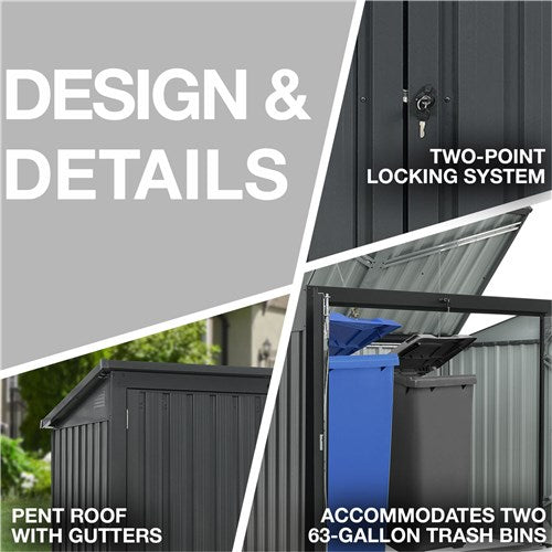 Hanover - Galvanized SteelTrash/Recycle Storage 3.3'x5.2'x4.4', Lockable Doors - Dark Gray-United Backyard