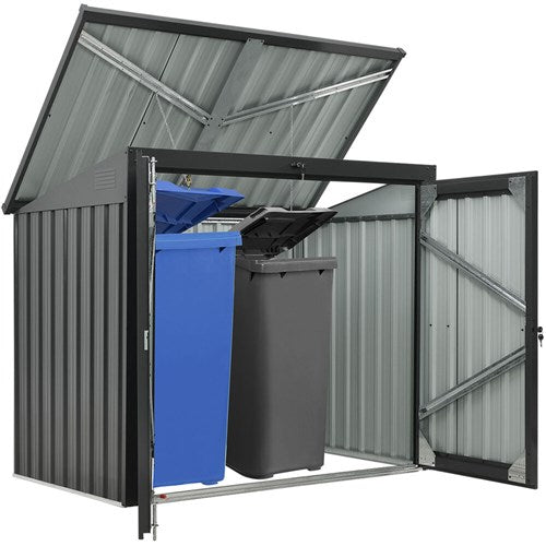 Hanover - Galvanized SteelTrash/Recycle Storage 3.3'x5.2'x4.4', Lockable Doors - Dark Gray-United Backyard