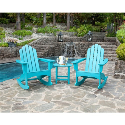 Hanover - Hanover All-Weather 3pc Rocking Chair Set: 2 Ad.Chairs, 19"x15" Table - Blue, Aruba-United Backyard