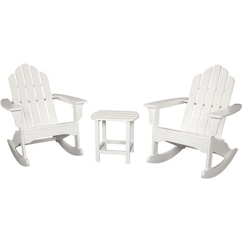 Hanover - Hanover All-Weather 3pc Rocking Chair Set: 2 Ad.Chairs, 19"x15" Table - White-United Backyard