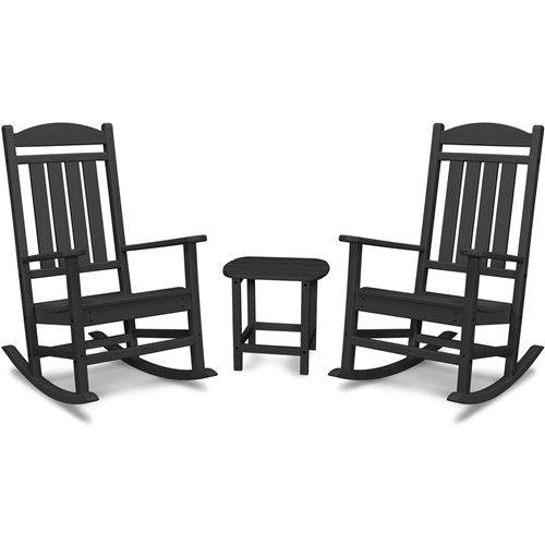 Hanover - Hanover All-Weather Porch Rocker Set: 2 Porch Rockers and Side Table - Black-United Backyard