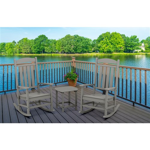 Hanover - Hanover All-Weather Porch Rocker Set: 2 Porch Rockers and Side Table - Grey-United Backyard