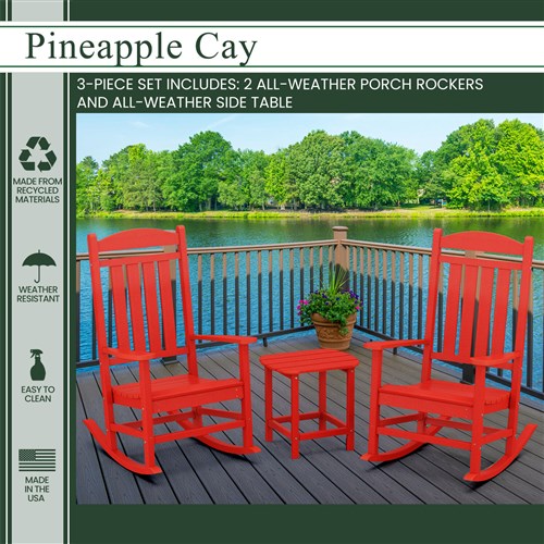 Hanover - Hanover All-Weather Porch Rocker Set: 2 Porch Rockers and Side Table - Sunset Red-United Backyard