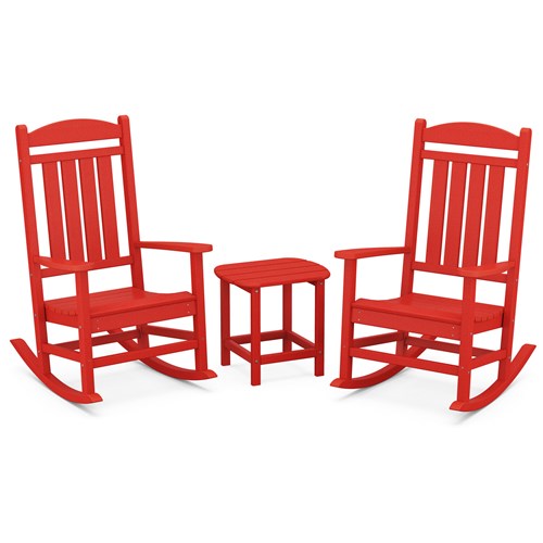 Hanover - Hanover All-Weather Porch Rocker Set: 2 Porch Rockers and Side Table - Sunset Red-United Backyard