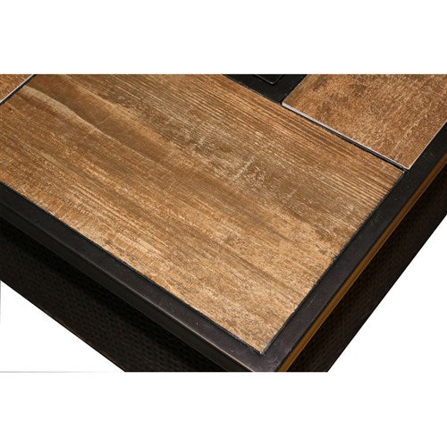 Hanover - Hanover Woven Coffe Table Fire Pit with Wood Grain Tile Top and Lid - Brown/Wood Grain Top-United Backyard