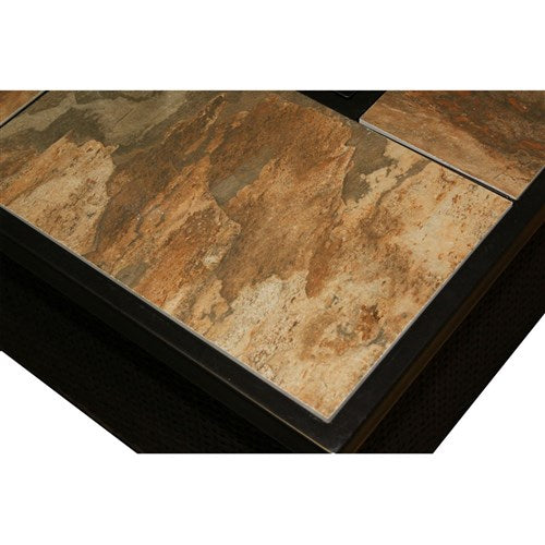 Hanover - Hanover Woven Coffee Table Fire Pit with Porcelain Tile Top and Lid - Brown/Porcelain Tile Top-United Backyard