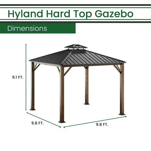 Hanover - Highland 9.8'x9.8'x9.5' Hard Top Gazebo - Dark Brown/Faux Wood-United Backyard