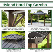 Hanover - Highland 9.8'x9.8'x9.5' Hard Top Gazebo - Dark Brown/Faux Wood-United Backyard