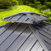 Hanover - Highland 9.8'x9.8'x9.5' Hard Top Gazebo - Dark Brown/Faux Wood-United Backyard