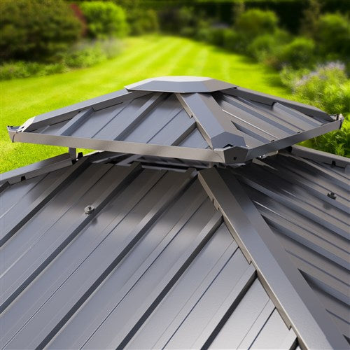 Hanover - Highland 9.8'x9.8'x9.5' Hard Top Gazebo - Dark Brown/Faux Wood-United Backyard