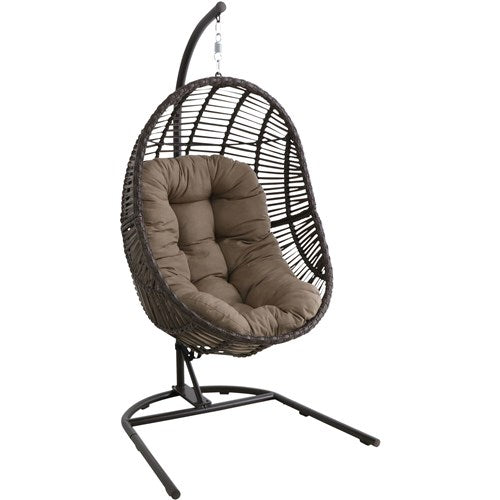 Hanover - Isla Steel/Wicker Rattan Hanging Egg Chair - Brown/Taupe-United Backyard