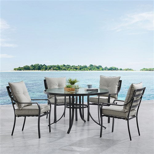 Hanover - Lavallette 5pc: 4 Dining Chairs and Round Glass Table - Silver-United Backyard