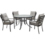 Hanover - Lavallette 5pc: 4 Dining Chairs and Round Glass Table - Silver-United Backyard