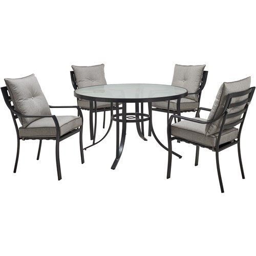 Hanover - Lavallette 5pc: 4 Dining Chairs and Round Glass Table - Silver-United Backyard