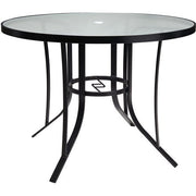 Hanover - Lavallette 5pc: 4 Swivel Bar Chairs, Bar Glass Table, Umbrella & Base - Silver-United Backyard